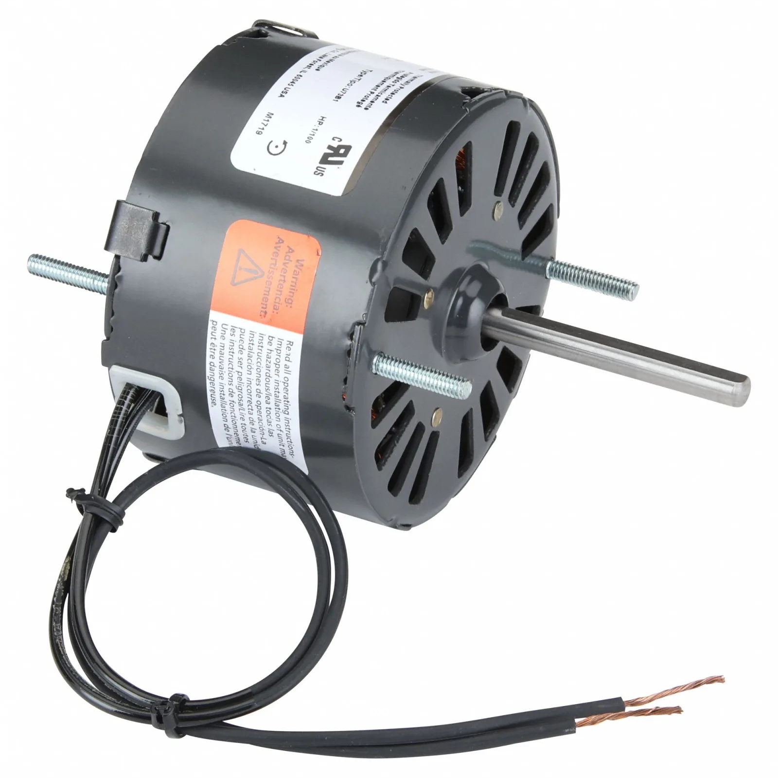 Dayton HVAC Motor: Open Air-Over, 1/100 HP, 1,550 Nameplate RPM, 1 Speed, 115V AC, Stud Mount, CCWSE