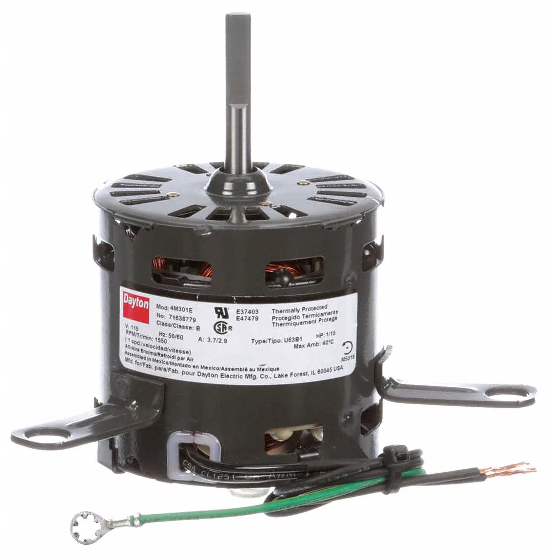 Dayton HVAC Motor: Open Air-Over, 1/15 HP, 1,550 Nameplate RPM, 1 Speed, 115V AC, Lug Mount, CCWSE