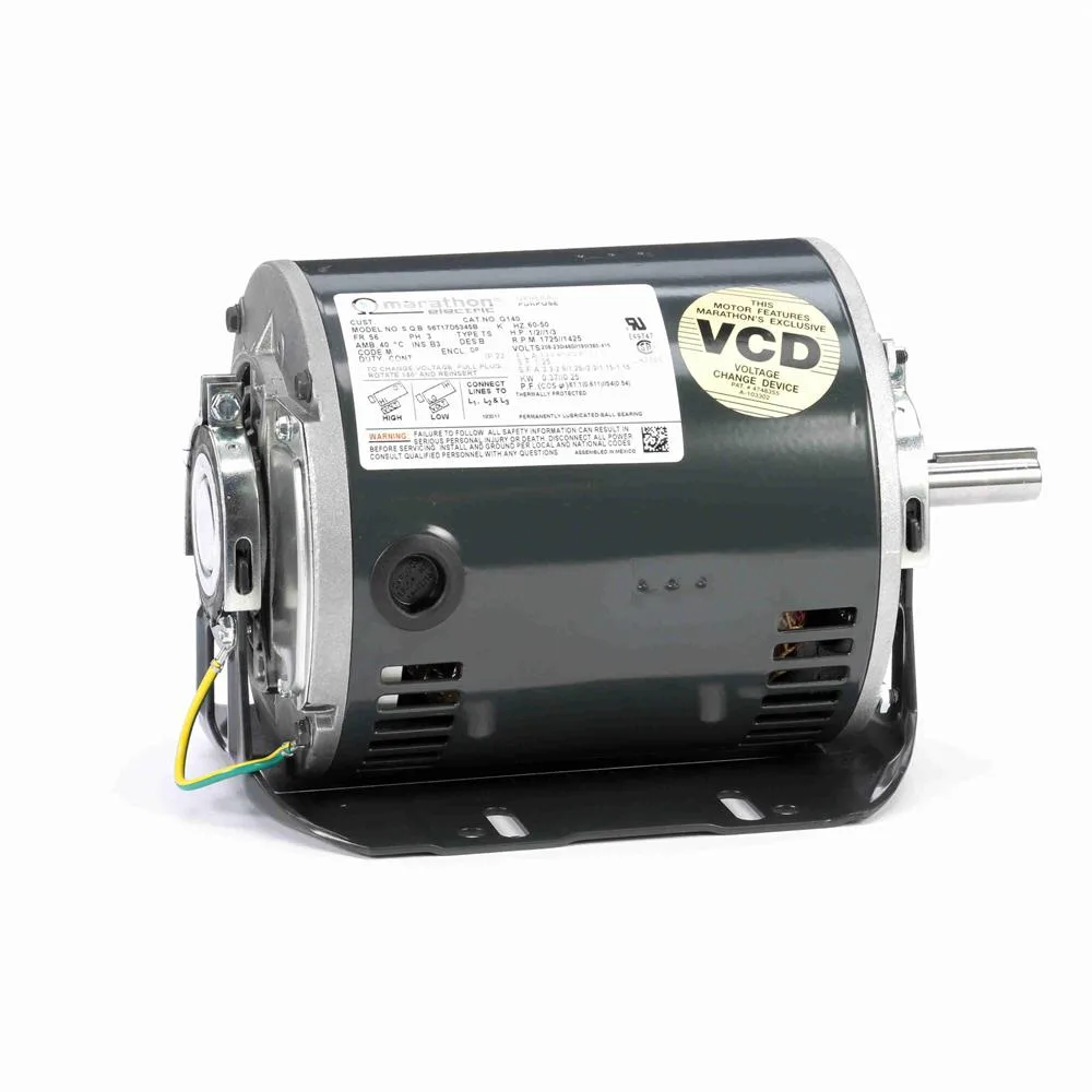 Marathon G140 3 Phase Blower Motor, 6-1/2" Dia., 1/2 HP, 1725 RPM