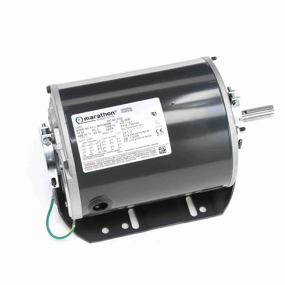 Marathon G122 3 Phase Blower Motor, 6-1/2" Dia., 1-1/2 HP, 1725 RPM
