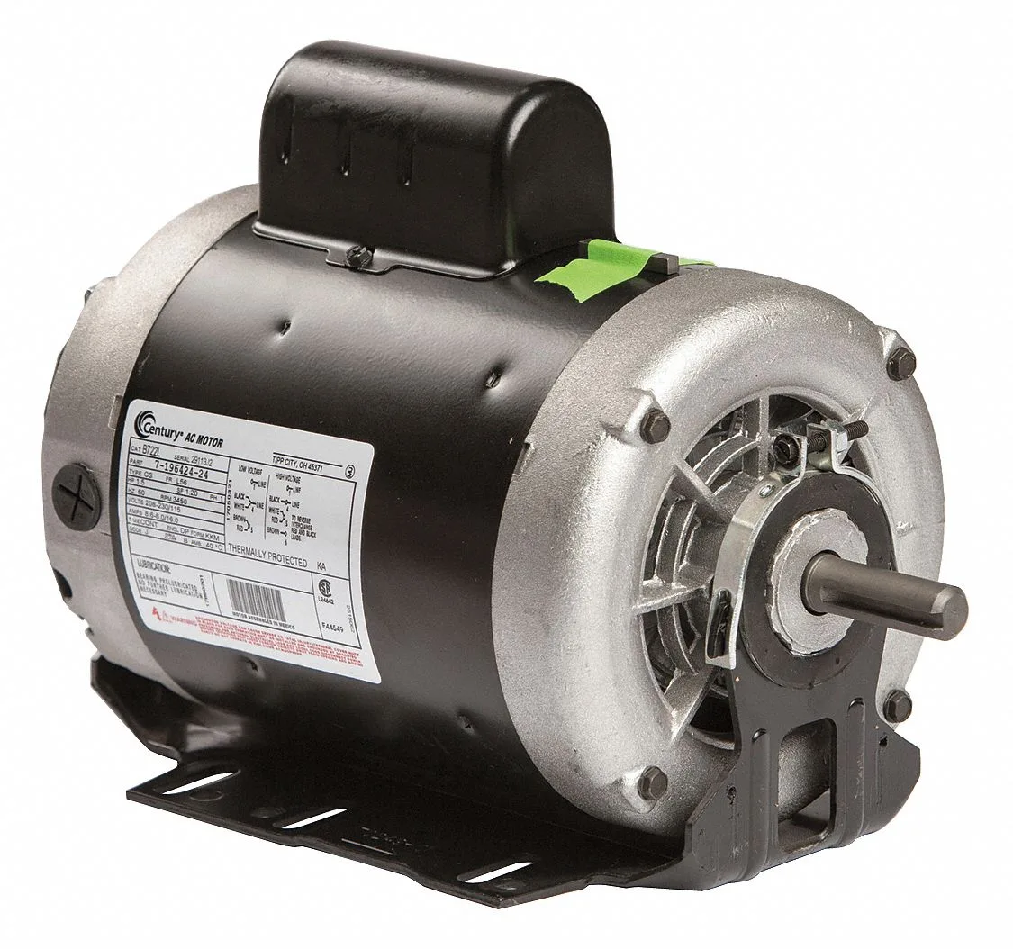 CENTURY Belt Drive Motor: 1 Speed, Open Dripproof, Cradle Base Mount, 1 1/2 HP, 3,450 Nameplate RPM