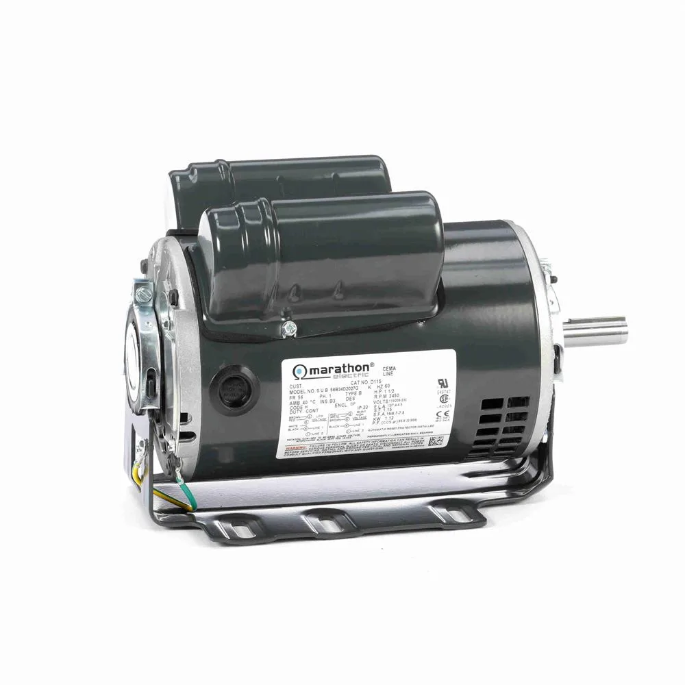 Marathon D115 Capacitor Start/Run Blower Motor, 6-1/2" Dia., 1-1/2 HP, 3450 RPM