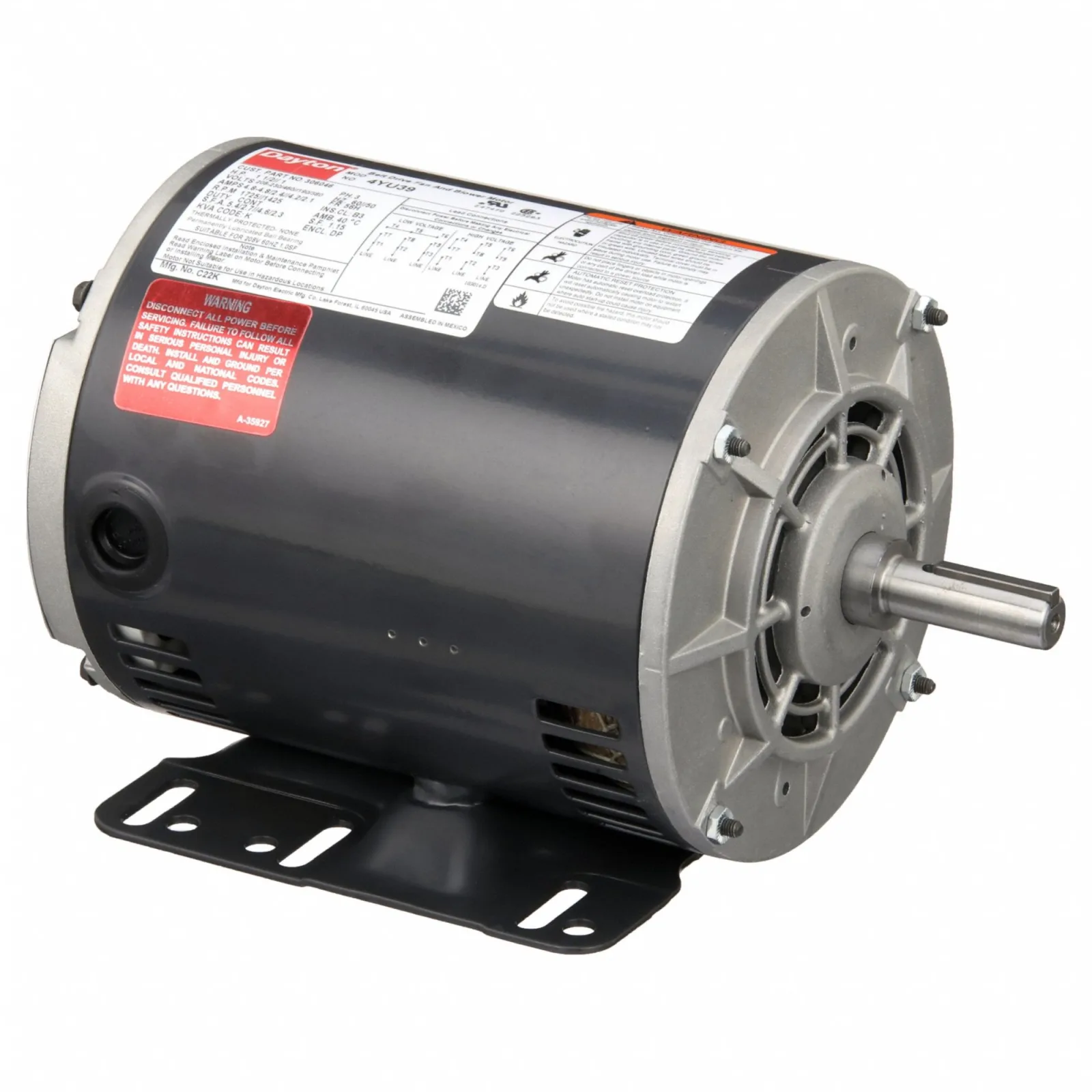 DAYTON Direct Drive Blower Motor: 1 Speed, Open Dripproof, Rigid Base Mount, 1 1/2 HP, 56H Frame