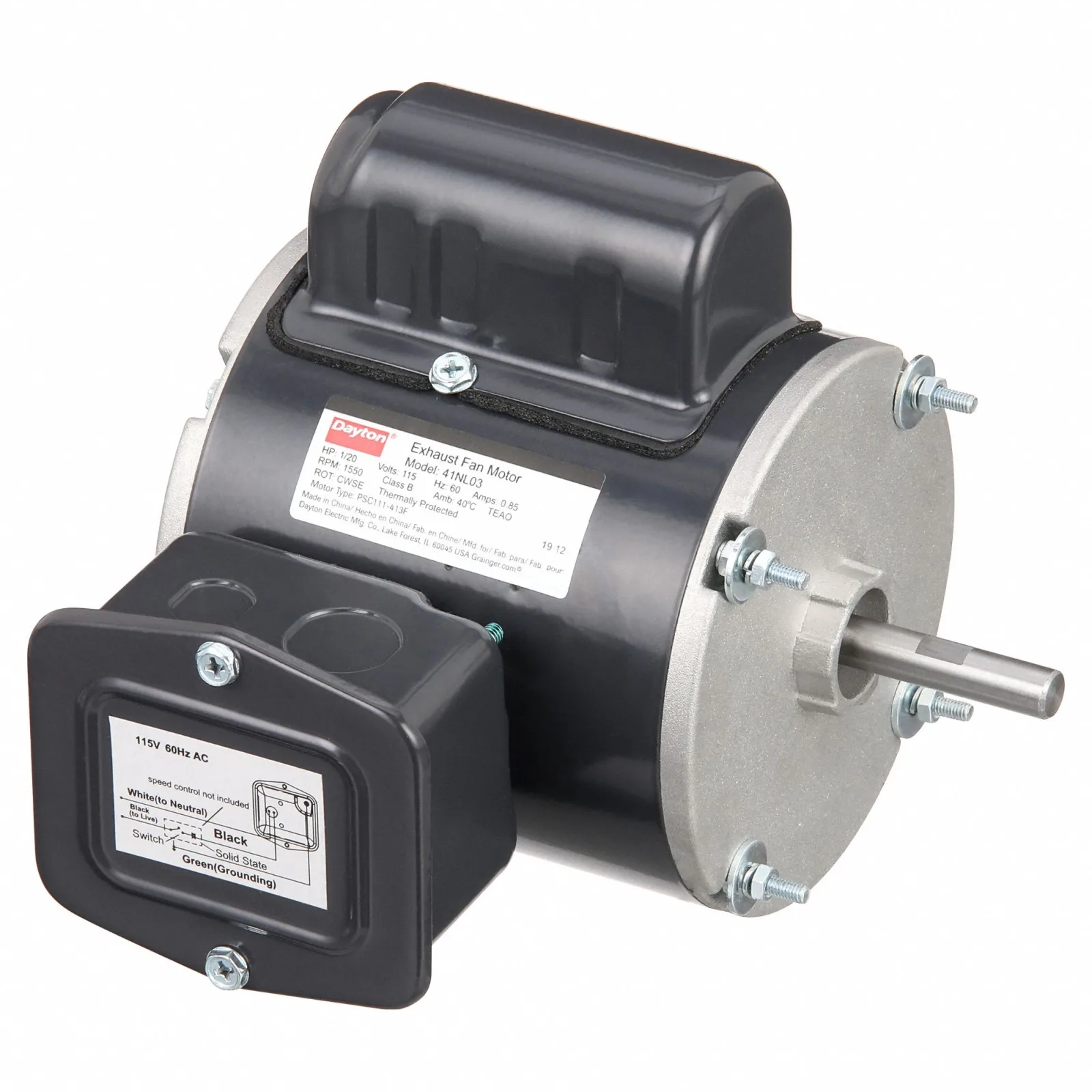 DAYTON Direct Drive Motor: 1/20 HP, 1,550 Nameplate RPM, 115V AC, Non-Std Frame, 1,501-1,600
