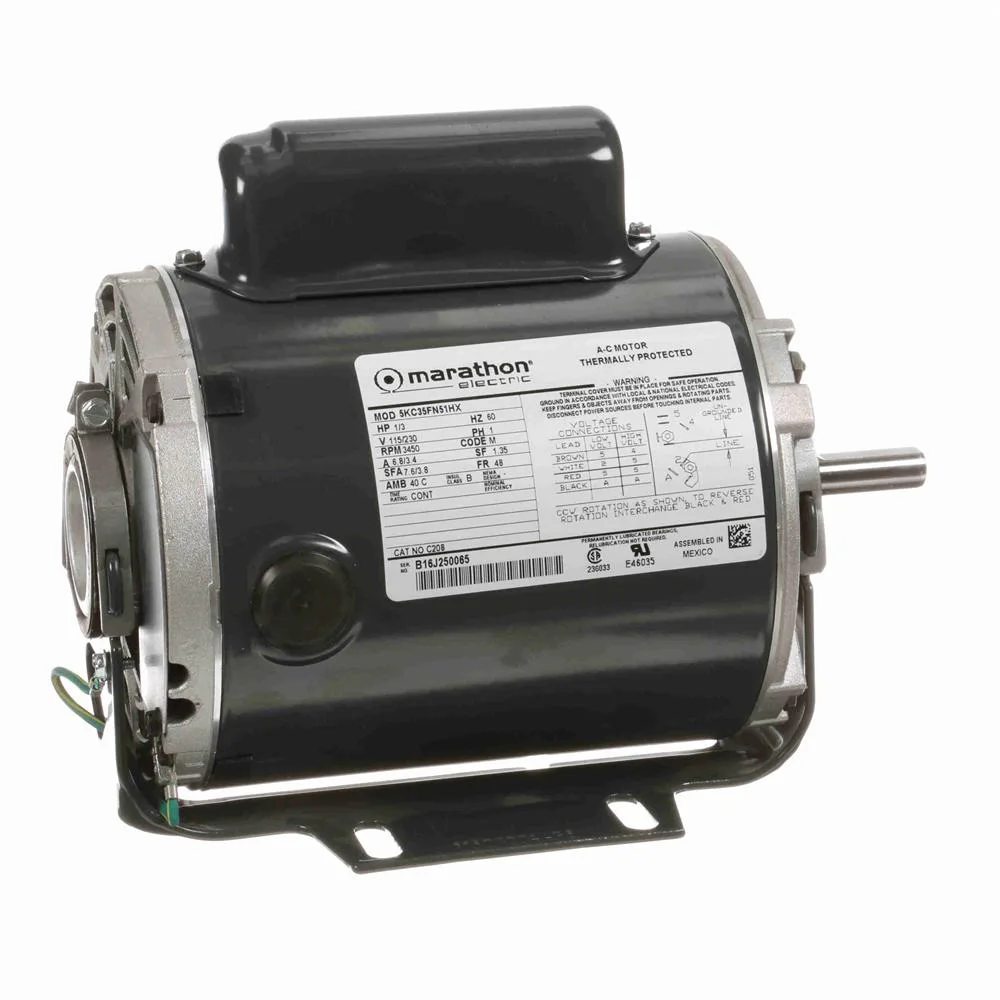 موتور بلوور بدء بمكثف Marathon C208، قطر 5-5/8 بوصة، 1/3 حصان، 3450 لفة/دقيقة موتور بلوور بدء بمكثف Marathon C208، قطر 5-5/8 بوصة، 1/3 حصان، 3450 لفة/دقيقة