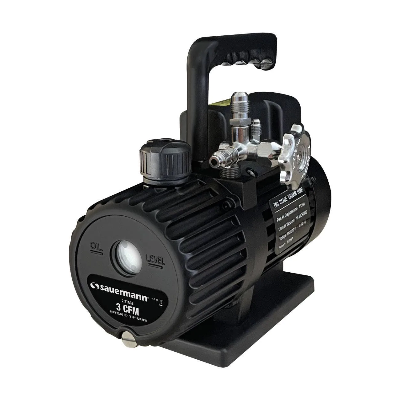 Sauermann Si-RVP1-110V (28155) 2-Stage Vacuum Pump with Manual Valve, A2L Compatible, 1/3 HP Motor, 3 CFM, 110V