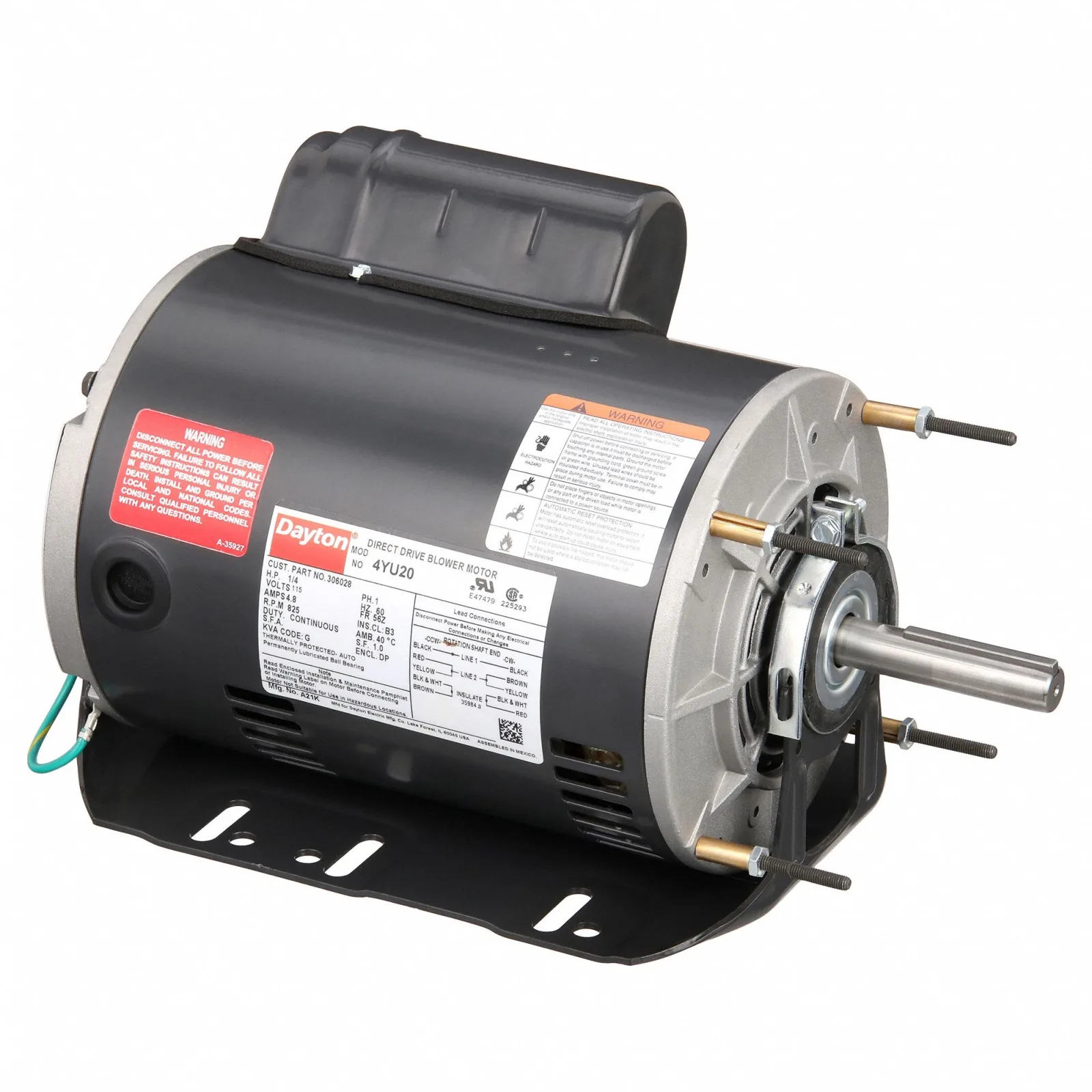 DAYTON Direct Drive Blower Motor: 1 Speed, Open Dripproof, Cradle Base Mount, 1/4 HP, 115V AC, Auto DAYTON Direct Drive Blower Motor: 1 Speed, Open Dripproof, Cradle Base Mount, 1/4 HP, 115V AC, Auto