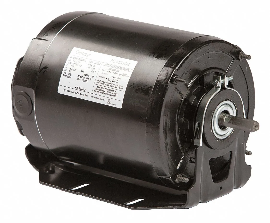 CENTURY Belt Drive Motor: 2 Speed, Totally Enclosed Air-Over, Cradle Base Mount, 1/12/1/4 HP