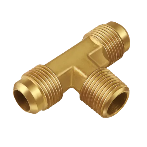 T1-4B Brass Tee 1/4" Flare x 1/4" Flare x 1/4" Male Pipe Thread