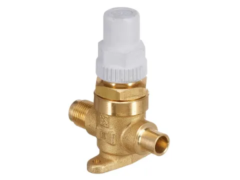 Castel 2 Way Packed Cap Line Valve 3/8" Flare x 3/8" OD Solder 120 bar 6420E3S3