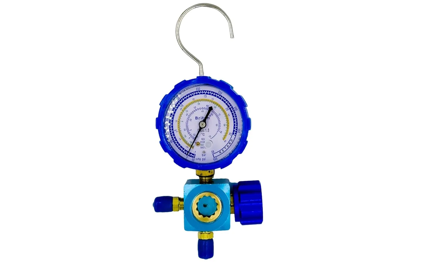 Briton Low Pressure Manifold Gauge with Valve - Blue