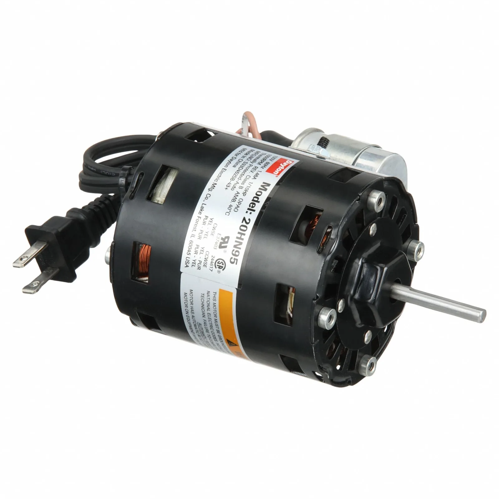 محرك HVAC Dayton، مفتوح بتيار هواء، 1/10 حصان، 1550 دورة في الدقيقة، 120 فولت، CW/CCW