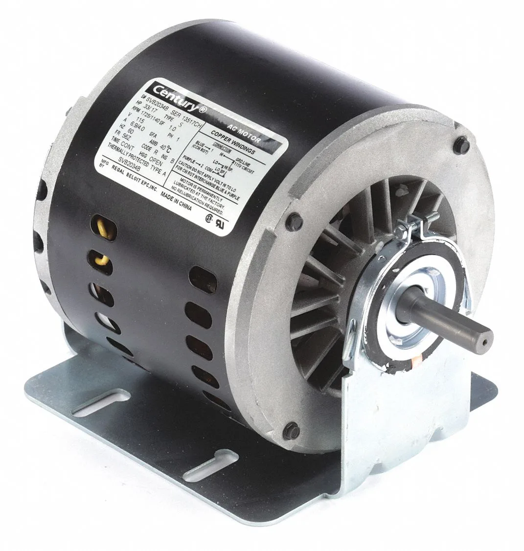 CENTURY Evaporative Cooler Motor: 2 Speed, 1/3, 1/6 HP, 1,725/1,140 Nameplate RPM, 115V AC, CW/CCW