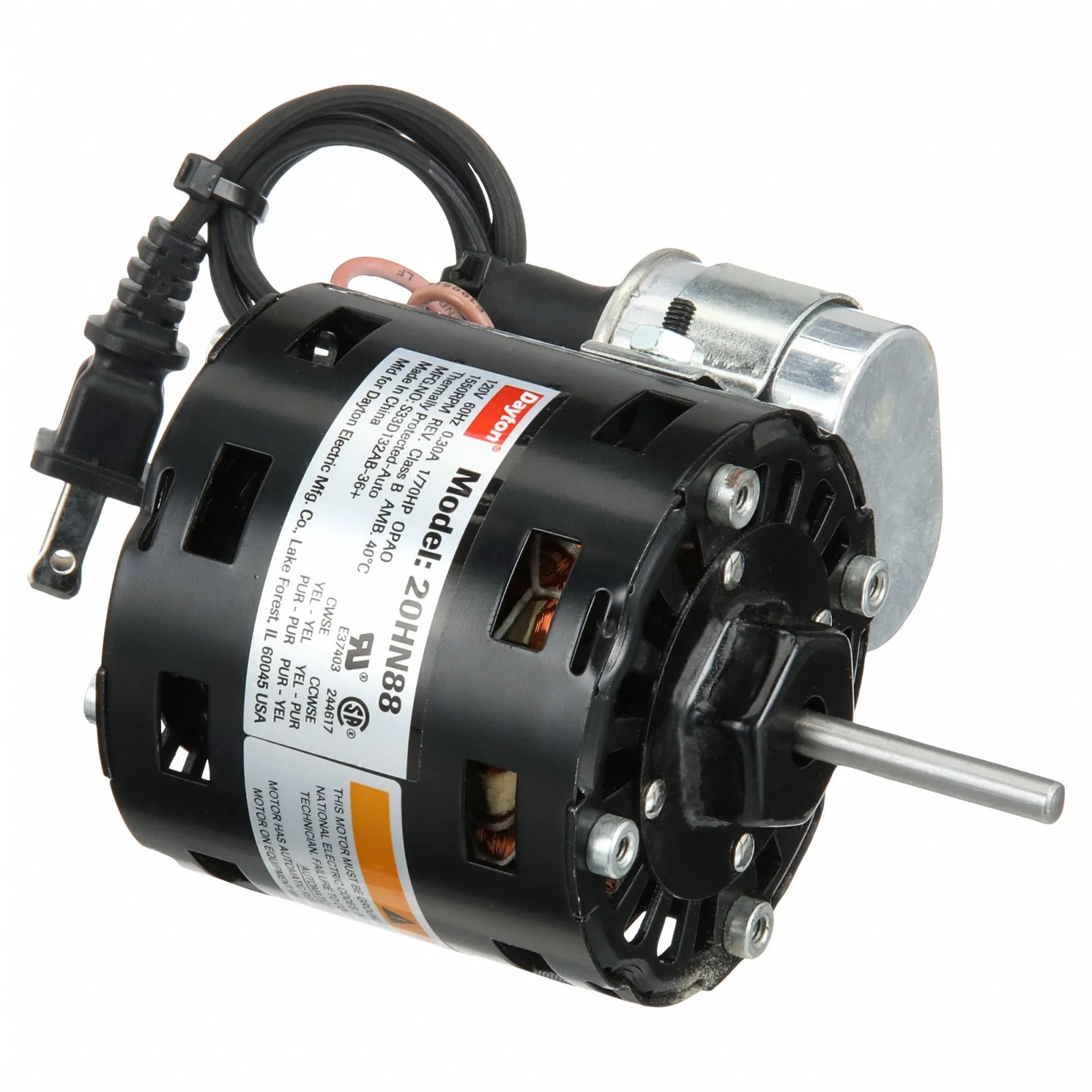 محرك HVAC Dayton، مفتوح بتيار هواء، 1/70 حصان، 1550 دورة في الدقيقة، 120 فولت، CW/CCW محرك HVAC Dayton، مفتوح بتيار هواء، 1/70 حصان، 1550 دورة في الدقيقة، 120 فولت، CW/CCW