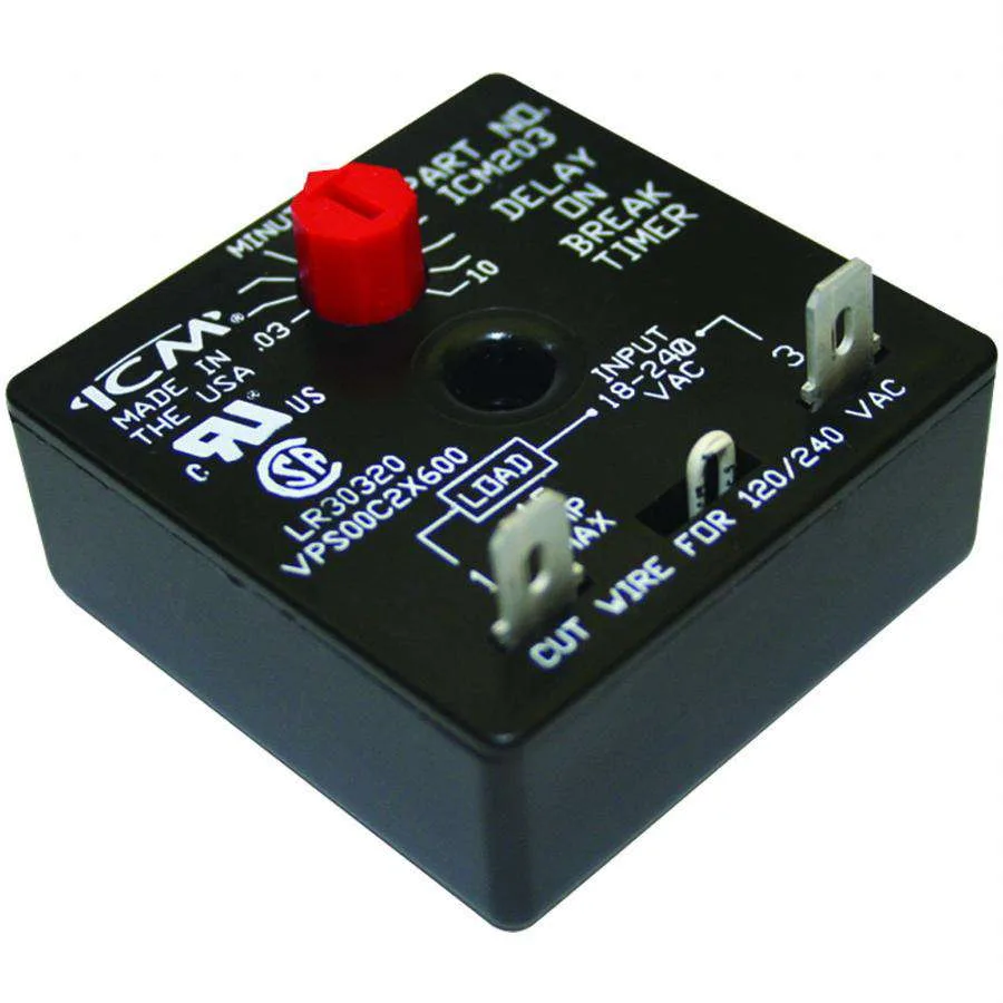 مؤقت تأخير عند الفصل ICM Controls ICM203B، تأخير ‎0.03-10 دقيقة، ‎18-240 VAC