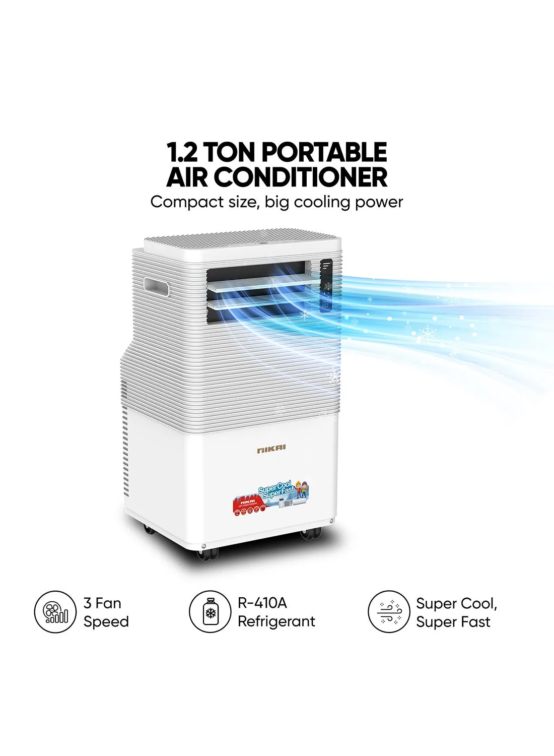 NIKAI 1.2 Ton Portable AC, Efficient Cooling with Rotary Compressor, R410 Refrigerant,Auto Evaporation, Remote Control, Low…