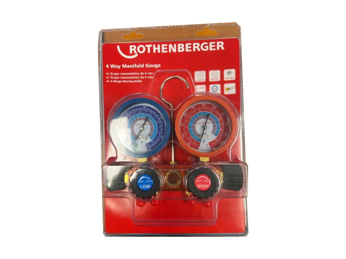 Rothenberger Manifold 4 Way with 15000mm Hoses R410A Rothenberger Manifold 4 Way with 15000mm Hoses R410A