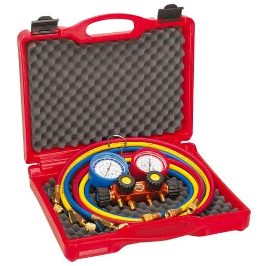 Rothenberger R410A Air Con Gauges 4 Way - With ball valve hoses