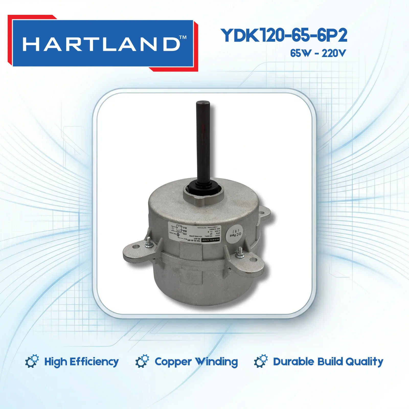 YDK120-65-6P2 - 220V 65W Hartland HVAC Motor